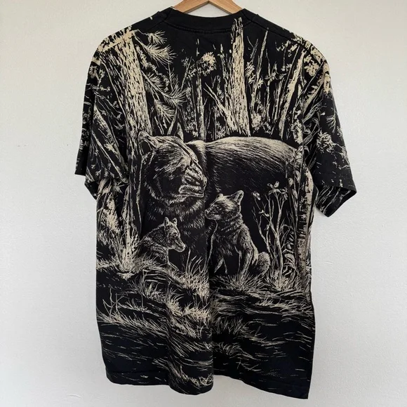 Vintage 90s Bears T-Shirt Mens XL Cub Animals Nature Single Stitch USA AOP Tee - Picture 7 of 15